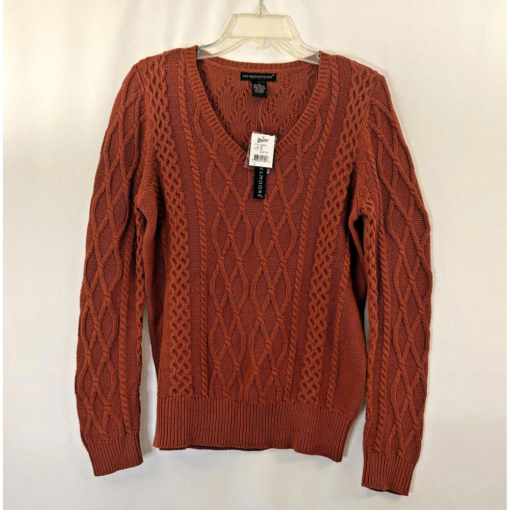 Preswick & Moore Cable Knit Women's Burnt Orange Sweater Size Medium NWT